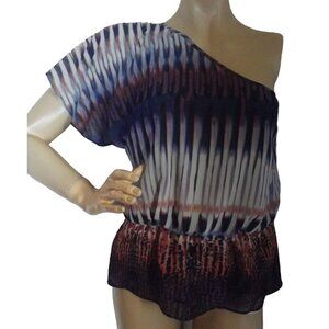 a.n.a. Blouse Womens Size PM One Shoulder Blouson Boho Top purple coral mp